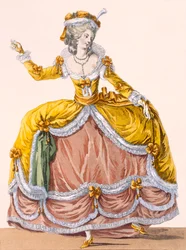 „Grande robe a la Sultane”, tablica nr 167 z „Galeries des Modes et Costumes Francais”, ok. 1778-87 99: odzież; strój tradycyjny; strój tradycyjny; moda; ilustracja; c18t